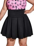 OYOANGLE Women's Plus Size Skater Tennis Skirt High Waist Mini Flared Pleated Skirt Black 2XL