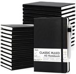 24 Pack Journal Notebook for Work, Feela Business Notebook Bulk Hardcover Lined Writing Journal with Pen Holder for Men Women Note Taking, with 24 Black Pens, 120 GSM, 5.1”x8.3”, A5, Black