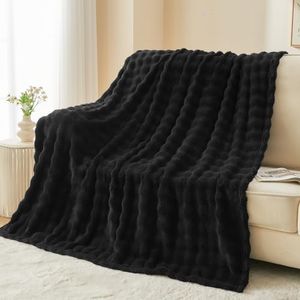 NEWCOSPLAY Twin Blanket for Couch Black Super Soft Flannel Fleece 3D Bubble Lightweight Bed Blanket All Season Use (Black, Twin(60"x80"))