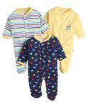 BUMZEE Navy & Yellow Baby Boys Full Sleeves Sleepsuit Pack of 3 Age - 9-12 Months (Peb8634E-nbl.YLW)