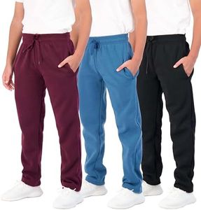 3 Pack Boys Girls Athletic Pants Sweatpants Active Kids Teen Open Bottom Fleece Youth Training Pajama Warm Performance Workout Activewear Winter Warm Sports Running Quick Dry Dri Fit- Set 2,M(8-10)