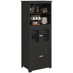 HOMCOM 63" Small Buffet with Hutch, 4-Door Kitchen Pantry, Freestanding Bathroom Storage Cabinet with Adjustable Shelf, Black