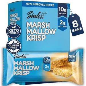 New Improved Recipe - Sinless Snacks Marsh Mallow Krisp - Perfect Keto Snacks - Delicious Gluten Free Low Carb Snacks - Marshmallow Keto Cereal Bars – Soft & Chewy Low Sugar – Less Than 1g - 8 Count
