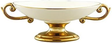 fanquare White Pedestal Fruit Bowl for Kitchen Counter, Large Decorative Ceramic Bowl for Home Décor