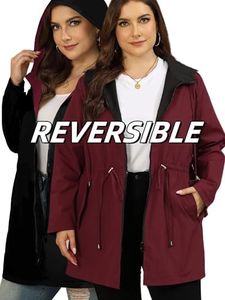 AOVDE Women's Rain Jacket Plus Size Reversible Raincoat Lightweight Windbreaker Waterproof Jackets with Hooded for Women, Wine Red, 20