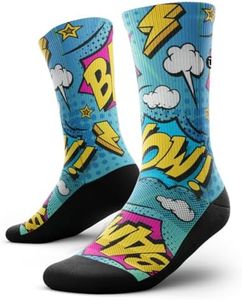 Outway Bam Crew Socks, Moisture-Wicking Athletic Calf Socks with Arch Support for Men and Women, Colorful Design, Size M/L