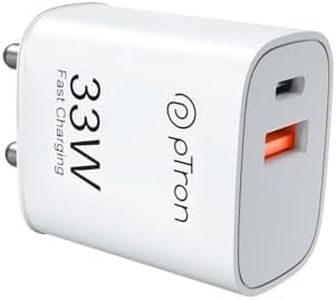 pTron 33W Dual Port Gan USB Type A Charger, Compatible with Samsung Superfast, Mi Soniccharge, Motorola Turbo Charger & MacBook Air, Volta Fc21 (White)