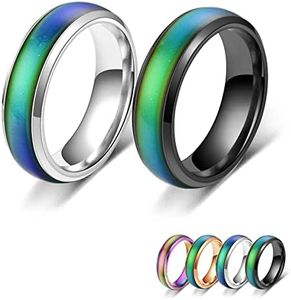 Bymivofun 2 Piezas Anillos de Estado de Ánimo, Anillo de Humor, para Novio, Novia, Fiesta Diaria, Cumpleaños, Día de San Valentín, Aniversario (Negro, Plata, 52.5 (16.8))