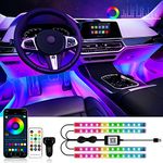 RGB Interior Car Strip Lights with Smart APP Control, Music Sync Under Dash Footwell Neon Internal Lighting Kit Multicolor,12V LED Strip Lights for Cars, Trucks, SUVs with Car Charger(1 Set)