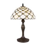 Classic Traditional Stained Glass Tiffany Table Lamp with Multiple Amber Circular Beads | 60w Maximum | 12" Diameter with Inline Switch Button by Happy Homewares