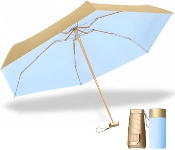 Mini Sun Umbrella with 6-Rib Golden Frame | UPF 50 UV Protection Folding Parasol | Compact Travel Umbrella for Women & Kids | Lightweight Windproof for Beach Golf Outdoor