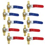 1/2 Inch Pex Brass Shut Off Ball Valve, Pex Barb Water Valve, with T-Handle for Cold and Hot Water (Red and Blue)