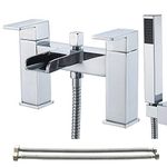 Luckyhome Bath tap with Shower Waterfall Bath Shower Filler Mixer Tub Tap Double Lever Chrome Solid Brass with Handheld Shower Head Faucet