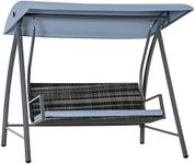 Outsunny 3 Seater Rattan Swing Chair with Adjustable Canopy, Extra Large Seater with Cushion, Weather Resistant Steel Frame for Patio, Yard, Mixed Grey