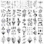 HOWAF Fake Tattoos Black Tiny Waterproof Temporary Tattoos - 30 Sheets, Moon Stars Music Compass Anchor Animales Flowers for Kids Adults Men and Women