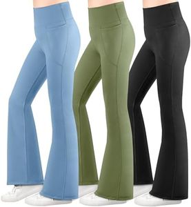 BIG ELEPHANT Girl's Flare Leggings with Pockets, Kids Bootcut Yoga Pants, High Waisted Bell Bottoms for Dance