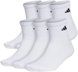 adidas Men's Athletic Cushioned Quarter Socks with Arch Compression for a Secure fit (6-Pair), White/Black, Large