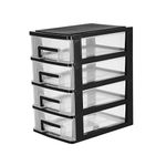 BESPORTBLE Desktop Drawer Organizer 4 Layer Chest Box Small Plastic Office Storage Box Table Debris Cosmetic Holder (Black and Transparent)