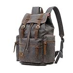 Koolehaoda Vintage Canvas Backpack Leather Rucksack Knapsack Unisex Casual Backpack 17inch Laptop Backpack Hiking Bag(L-Gray)