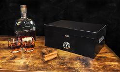 69Bourbons Exotic Cigar Humidor - Large Ebony Wood Storage Box with Spanish Cedar Wood Interior (Black)