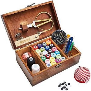 Sewing Kit, Wooden Sewing Basket with Accessories, Sewing Box with Sewing Kit Accessories for Home Repair Tool Set for Beginners/Women/Men/Girls/Kids