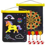 FunBlast Magnet Dart Board Game for Kids, Double Sided Magnet Dart Board with 4 Darts & 4 Balls, Target Shooting Game for Kids & Adults, Indoor & Outdoor Toys - 45 X 35 CM (Multicolor)