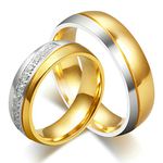 Daesar Stainless Steel Wedding Rings for Couple in Love Gold 6MM Free Engraving Women J 1/2 & Men Z 1/2