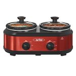 Sunvivi Double Slow Cooker,2 Pot Small Mini Crock Buffet Servers and Warmer,Dual Pot Oval Manual Slow Cooker with Adjustable Temp Removable Ceramic Pot,Stainless Steel, Total 2.5 Quarts Red