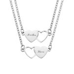 INBLUE Personalized Heart Matching Necklace Custom Name 2/3/4 Pieces Set of Stainless Steel Heart-Shaped Necklace for BFF Sisters Friendship Jewelry Gift for Women - Silver & 2 Pcs