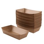 YYBD 100 Pack Kraft Paper Food Trays Disposable Brown Food Trays Recyclable Take Out Food Serving Boat Container Baskets Trays for Snacks French Fries Nachos Hot Dogs Tacos Picnic BBQ Party Supply, A