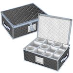 VERONLY Mug and Cup Storage Box with Dividers - 2 Pack China Storage Containers Holds 24 Glassware, Stackable Coffee Mug Organizer Bin and Tea Cup with 2 Metal Zipper,Label and Handles (Grey)