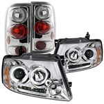 Spec-D Tuning LT2LHP-F15004C-TM Headlight Tail Light (Chrome Dual Halo LED Projector Clear Brake Lamp), 1 Pack