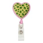 Marijuana Pot Weed Leaf Pattern Heart Lanyard Retractable Reel Badge ID Card Holder