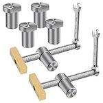 2PCS 3/4 Inch Bench Dog Clamps, Woodworking Clamps with 4 Bench Dogs, CNC Precision Machining Bench Dog with 2 Ratchet Wrenches, Low Profile Design and Easy to Use for Woodworking Silver