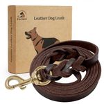 FAIRWIN Leather Dog Leash Braided Genuine Soft Leather Dog Training Brass Buckle 6FT Laisse Cuir Pour Chien Heavy Duty Leashes for Large Big Medium Small K9 Dogs Walking