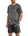 Ekouaer Men Satin Pajamas Set Shorts Silk Sleepwear Button Down Short Sleeve Tops 2 Piece Loungewear with Pockets, Grey, M