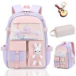 Cute Bunny Backpack Travel Bags Plus,180°Open School Bookbag Laptop for Teen Girls,Kawaii Large Capacity Backpacks, Lilac Purple, L, Cute Bunny Backpack