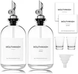 HomeFeel Mouthwash Dispenser for Bathroom, 12.7 oz, 2 Pack - Glass Mouthwash Bottle with 304 Stainless Steel Spout & Minimalist Labels, Style Mouthwash Container, Silver