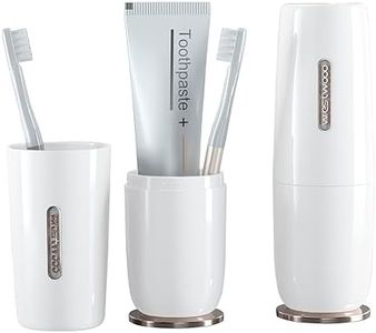 HyJeryty Luxury White Toothbrush Travel Case, Portable Travel Toothbrush & Toothpaste Holder Cover Organizer Container with Mouthwash Cup for School, Camping, Business Trip, Bathroom Storage