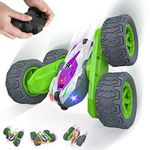 Remote Control Cars, 4x4 RC Crawler Stunt Car Toys for Boys Double Sided 360° Rotation Kids Present Birthday Gifts for 3 4 5 6 7 8 Year Old Boys Girls Indoor Outdoor Games Gadgets for Teenage (Green)