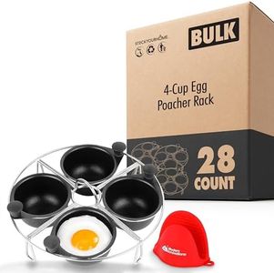 Modern Innovations Stainless Steel 4 Cup Egg Poacher Tray with Silicone Mitt, Egg Poacher Insert for Poached Eggs, Compatible with Most Pans (28 Count)