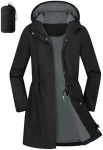 Aurhyde Women's Waterproof Rain Jacket Long Hooded Raincoat Lightweight Packable Windbreaker Solid Lined Trench Coat (Black, M)