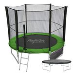 PlayActive 6ft / 8ft / 10ft / 12ft / 14ft / 16ft Kids Trampoline with Safety Enclosure Net, Ladder, Weatherproof Cover, Shoe Bag Included… (Green, 6ft)