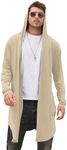 COOFANDY Cardigan Sweaters For Men Shawl Collar Long Hooded Cotton Cardigan Open Front Khaki