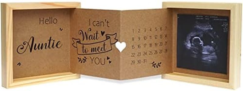 HAMUIERS Pregnancy Announcement for Aunt, Auntie Baby Announcement Ideas Ultrasound Picture Frame Wooden Keepsake Box
