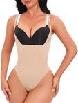 FlyJumper Body Shaper for Women Full Body Shapewear Bodysuit Tummy Control Thigh Slimmer Shorts Seamless Sculpting Underwear, Thong Beige, Medium