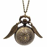 RVM Jewels Golden Harry Potter Inspired Snitch Ball With Wings Round Dial Analogue Antique Pocket Watch Pendant with Bronze Necklace