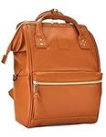 Kah&Kee Leather Laptop Backpack for Women, Waterproof & Anti-Theft, Ideal Nappy Bag for Work, Travel, Doctors & Teachers (Camel II)