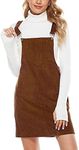 Hooever Women's Cute Corduroy Overall Bib Dress Pinafore Suspender Dress Skirt Jumper, Brown-dress, Large