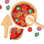 wonderLearn Wooden Pizza Toy Set for 2+ Year Olds with Removable toppings- Pretend Role Play Toy Set, Party Fast Food Activity Toy